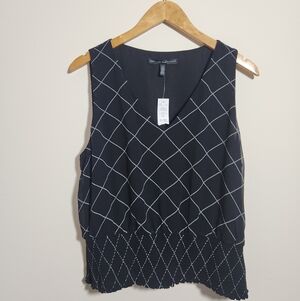 White House Black Market Tank Top Size 14 NWT Black Grid Print